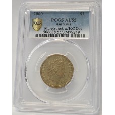 AUSTRALIA 2000 . ONE 1 DOLLAR COIN . ERROR . MULE . STRUCK ON TEN 10 CENTS